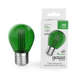 Лампа светодиодная филаментная Basic Filament 4Вт Шар Е27 220лм green GAUSS 10512042-G