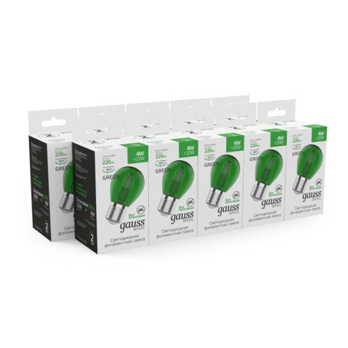 Лампа светодиодная филаментная Basic Filament 4Вт Шар Е27 220лм green GAUSS 10512042-G
