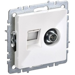 Розетка компьютерная + телевизионная 2-м Brite РТВ/РК12-БрБ RJ45 кат.5E + TV механизм бел. IEK BR-AK