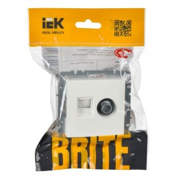 Розетка компьютерная + телевизионная 2-м Brite РТВ/РК12-БрБ RJ45 кат.5E + TV механизм бел. IEK BR-AK