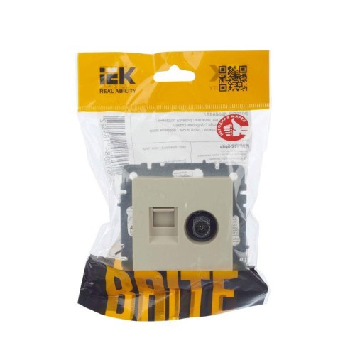 Розетка компьютерная + телевизионная 2-м Brite РТВ/РК12-БрКр RJ45 кат.5E + TV механизм беж. IEK BR-A