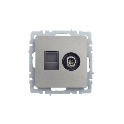 Розетка компьютерная + телевизионная 2-м Brite РТВ/РК12-БрС RJ45 кат.5E + TV механизм сталь IEK BR-A