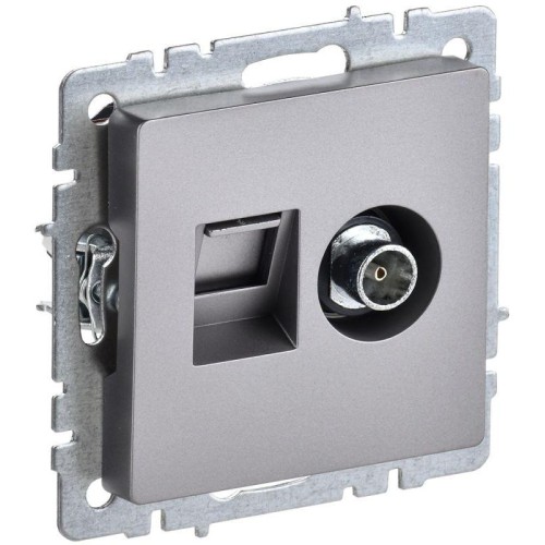 Розетка компьютерная + телевизионная 2-м Brite РТВ/РК12-БрС RJ45 кат.5E + TV механизм сталь IEK BR-A