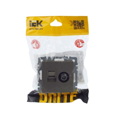 Розетка компьютерная + телевизионная 2-м Brite РТВ/РК12-БрШ RJ45 кат.5E + TV механизм шампань IEK BR