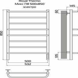 Полотенцесушитель Микс П8 500х850 электро встроен. диммер RTM8.500.850.E Royal Thermo НС-1204585