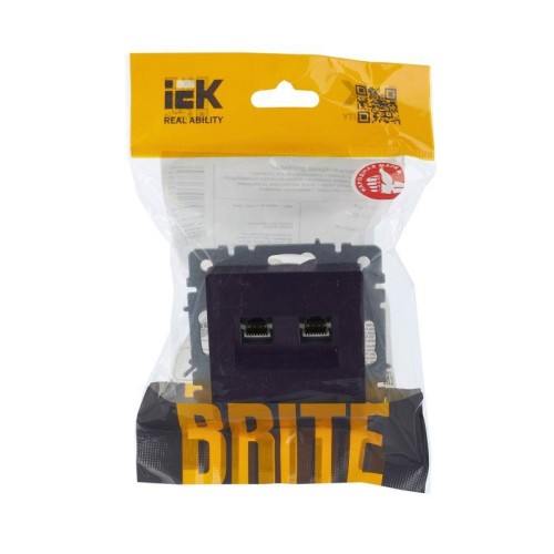 Розетка компьютерная двойн. СП RJ45 кат.5E BRITE РК10-2-БрЧ механизм черн. IEK BR-K20-1-K02