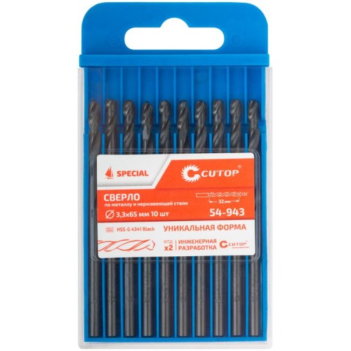 Сверло по металлу Special HSS-G 3.3х65/32мм (уп.10шт) Cutop 54-943