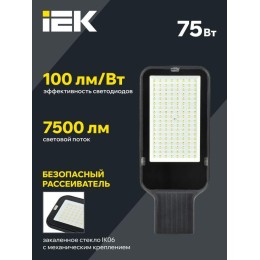 Светильник светодиодный ДКУ 1013-75Д 5000К IP65 уличный консольный IEK LDKU1-1013-075-5000-K03