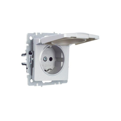 Розетка BRITE РСбш10-3-БрА 16А IP20 с заземл. защ. шторки с крышкой механизм алюм. IEK BR-R16-16-K47