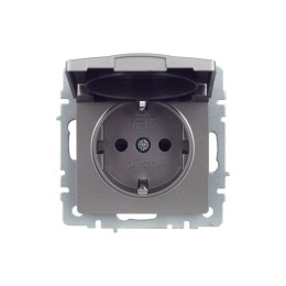 Розетка BRITE РСбш10-3-БрС 16А IP20 с заземл. защ. шторки с крышкой механизм сталь IEK BR-R16-16-K46
