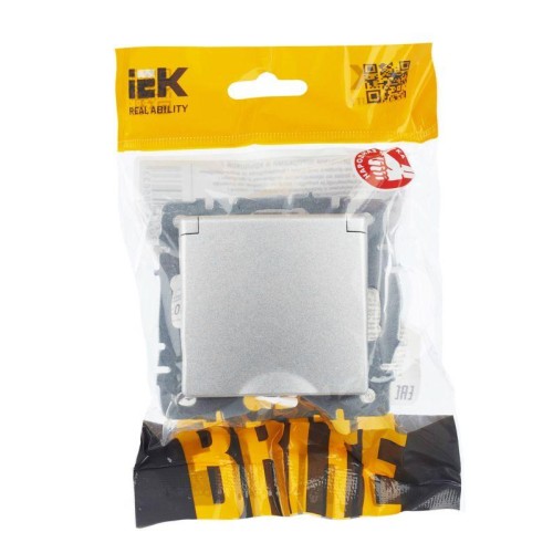 Розетка BRITE РСбш10-3-44-БрА 16А IP44 с заземл. защ. шторки с крышкой механизм алюм. IEK BR-R16-16-