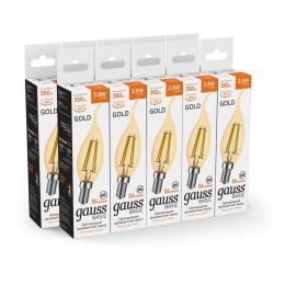 Лампа светодиодная филаментная Basic Filament 3.8Вт Свеча на ветру 2400К Е14 350лм golden GAUSS 1047