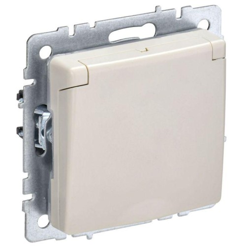 Розетка BRITE РСбш10-3-44-БрКр 16А IP44 с заземл. защ. шторки с крышкой механизм беж. IEK BR-R16-16-