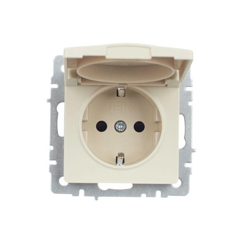 Розетка BRITE РСбш10-3-44-БрКр 16А IP44 с заземл. защ. шторки с крышкой механизм беж. IEK BR-R16-16-