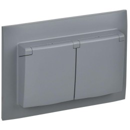 Розетка 2-м SKANDY 16А IP44 с крышкой в сборе SK-R12Gr сер. IEK SK-R26-16-44-K03-F