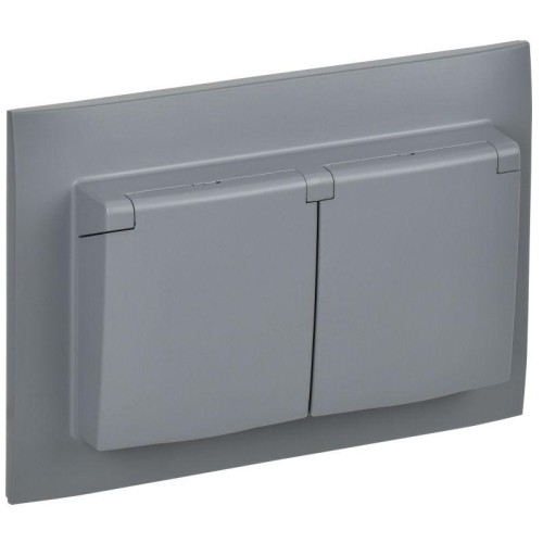 Розетка 2-м SKANDY 16А IP44 с крышкой в сборе SK-R12Gr сер. IEK SK-R26-16-44-K03-F
