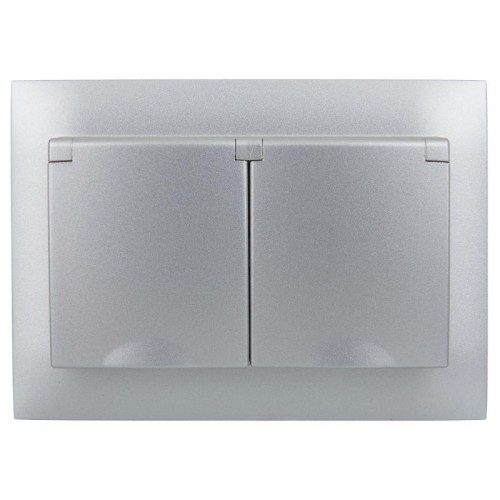 Розетка 2-м SKANDY 16А IP44 с крышкой в сборе SK-R12S серебр. IEK SK-R26-16-44-K23-F