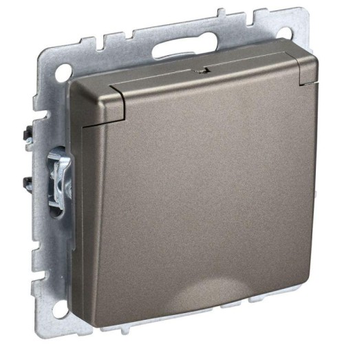Розетка BRITE РСбш10-3-44-БрШ 16А IP44 с заземл. защ. шторки с крышкой механизм шампань IEK BR-R16-1