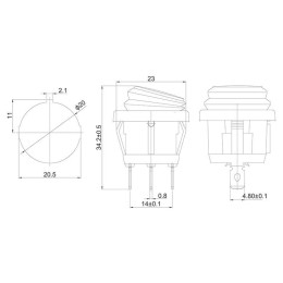Выключатель клавишный круглый 250В 6А (3с) ON-OFF син. с подсветкой "ВЛАГОЗАЩИТА" Rexant 36-2596