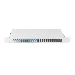 Кросс оптический 19дюйм 1U 24 порта LC/UPC(12 двойн. LC/UPC адаптеров) SM 9/125 OS2 стальной сер. в