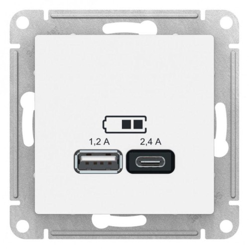 Розетка USB AtlasDesign тип A+C 5В/2.4А 2х5В/1.2А механизм лотос SE ATN001339