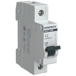 Выключатель автоматический модульный 1п C 2А 4.5кА ВА47-29М GENERICA MVA21-1-002-C-G