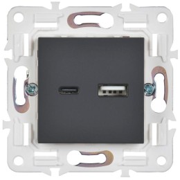 Розетка USB A+C 18Вт SKANDY SK-R13G графит IEK SK-U22-018-K53