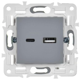 Розетка USB A+C 3.1А SKANDY SK-R14Gr сер. IEK SK-U22-D31-K03