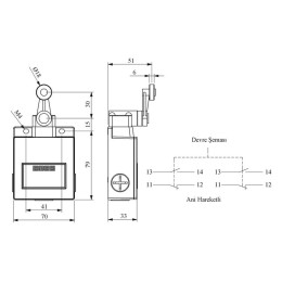 Выключатель концевой реверсивный ролик 2НО+2НЗ EMAS L54K16MEM121