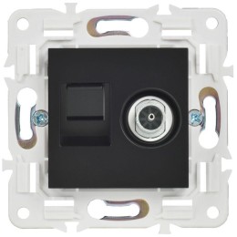 Розетка двойная TV+RJ45 кат.5E SKANDY SK-A14Bl черн. IEK SK-AK20-1-K02