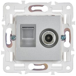 Розетка двойная TV+RJ45 кат.5E SKANDY SK-A14S серебр. IEK SK-AK20-1-K23
