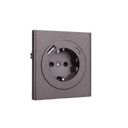 Розетка 1-м СП STRONG MIELE 16А с заземл. защ. шторки с USB A+C быстрой зарядки 5В/3А графит Kranz K