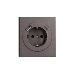 Розетка 1-м СП STRONG MIELE 16А с заземл. защ. шторки с USB A+C быстрой зарядки 5В/3А графит Kranz K