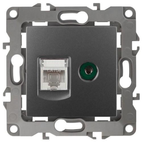 Розетка компьютерная + телевизионная Эра12 12-3110-12 RJ45 + TV IP20 графит Эра Б0027447