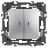 Выключатель 2-кл. СП Elegance 14-1105-03 10А IP20 250В 10AX с подсветкой механизм алюм. Эра Б0034239