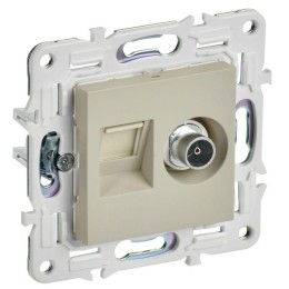 Розетка двойная TV+RJ45 кат.6E SKANDY SK-A15B беж. IEK SK-AK20-2-K10