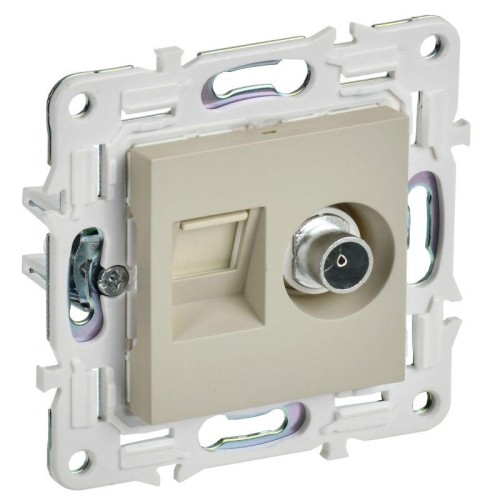 Розетка двойная TV+RJ45 кат.6E SKANDY SK-A15B беж. IEK SK-AK20-2-K10