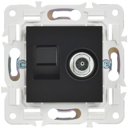 Розетка двойная TV+RJ45 кат.6E SKANDY SK-A15Bl черн. IEK SK-AK20-2-K02