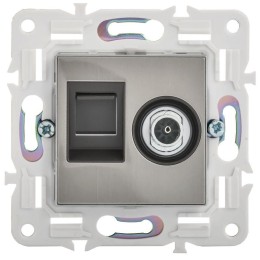 Розетка двойная TV+RJ45 кат.6E SKANDY SK-A15N никель IEK SK-AK20-2-K50