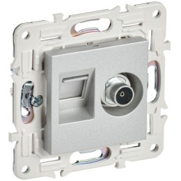 Розетка двойная TV+RJ45 кат.6E SKANDY SK-A15S серебр. IEK SK-AK20-2-K23