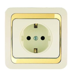 Розетка 1-м СП Mimoza 16А IP20 с заземл. крем./зол. Makel 12628