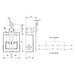 Выключатель концевой реверсивный ролик 2НО+2НЗ EMAS L54K16MEM123
