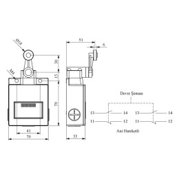 Выключатель концевой реверсивный ролик 2НО+2НЗ EMAS L54K16MEP121