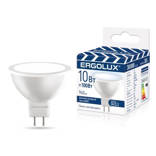 Лампа светодиодная LED-JCDR-10W-GU5.3-6K JCDR 10Вт GU5.3 6500К 180-240В ПРОМО Ergolux 15563