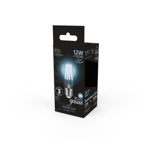 Лампа светодиодная филаментная Black Filament 12Вт A60 грушевидная 4100К нейтр. бел. E27 1250лм GAUS