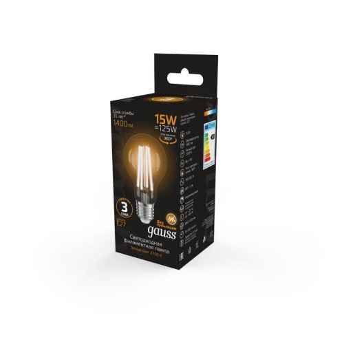 Лампа светодиодная филаментная Black Filament 15Вт A60 грушевидная 2700К тепл. бел. E27 1400лм GAUSS