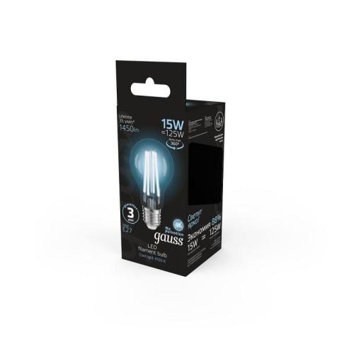 Лампа светодиодная филаментная Black Filament 15Вт A60 грушевидная 4100К нейтр. бел. E27 1450лм GAUS