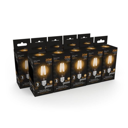 Лампа светодиодная филаментная Black Filament 20Вт A60 грушевидная 2700К тепл. бел. E27 1800лм GAUSS