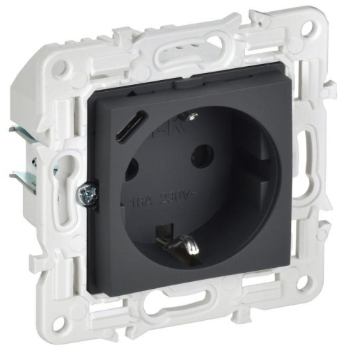 Розетка SKANDY 18Вт 16А с заземл. защ. шторки с USB C SK-R17G графит IEK SK-R14-16-U14-018-K53