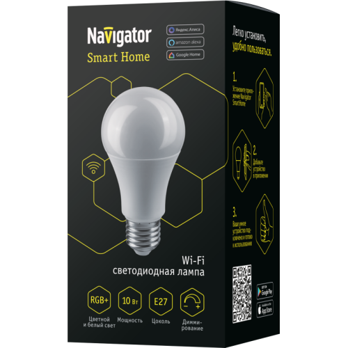 Лампа светодиодная 14 554 Smart Home NLL-A60-10-230-RGBWWW-E27-WIFI матовая E27 176-264В Navigator 1
